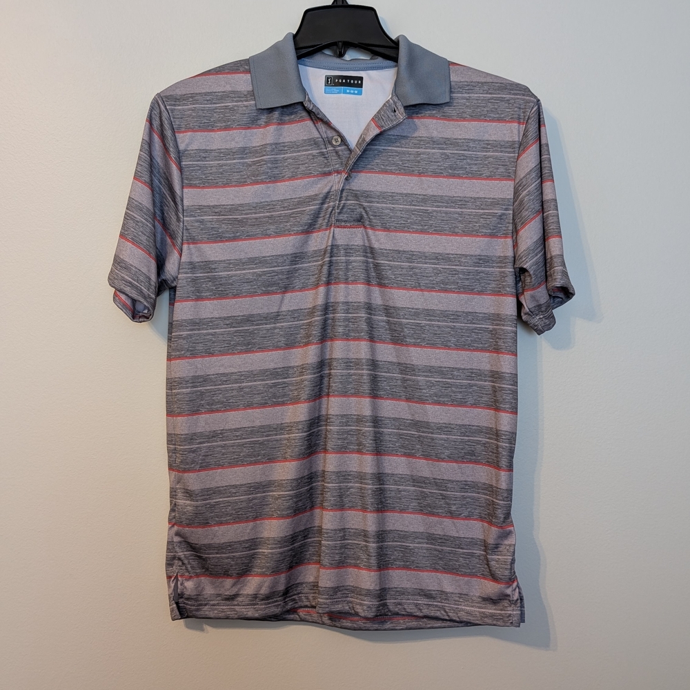 *Offers Welcome* PGA Tour Men's Polo Shirt - Gray and Red Stripes